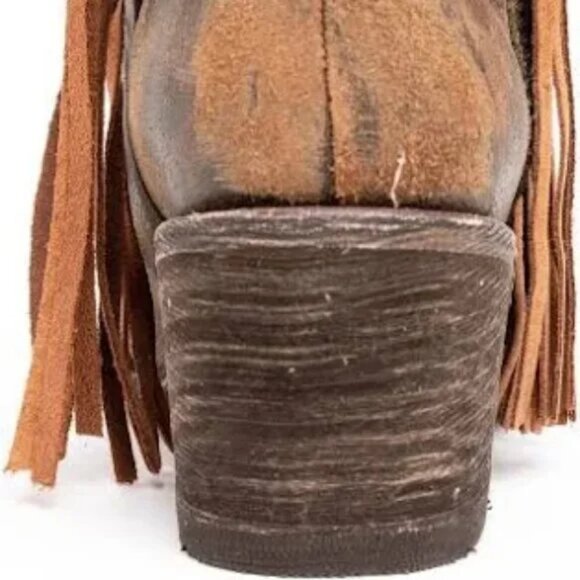 NEW CORRAL BOOTS Distressed Leather J Toe Ankle Boots With Fringe Trim 1065Tn - Picture 5 of 6